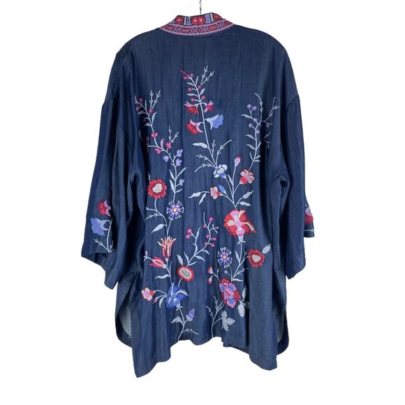 Johnny Was Piper Shirt Tail Kimono Jacket Embroidery Denim Size XL - Picture 7 of 12